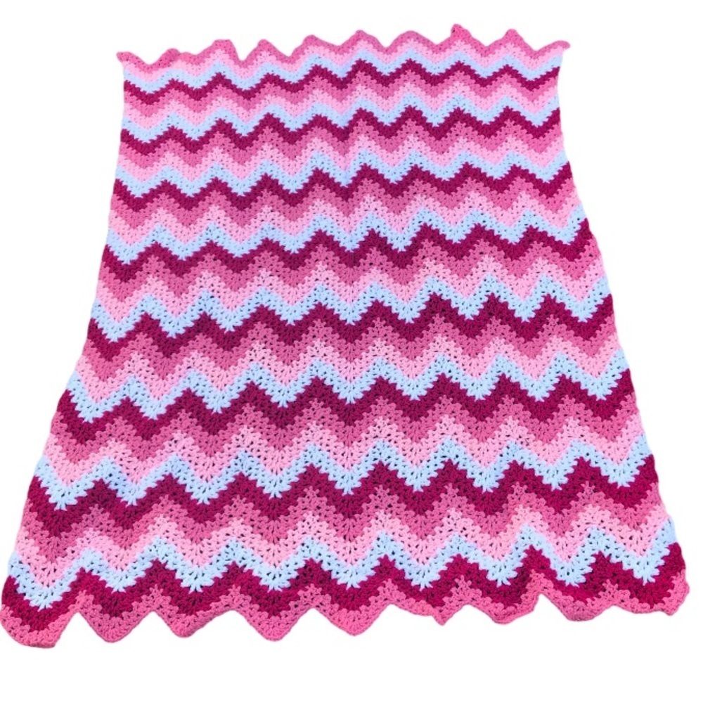Crochet Pink Chevron‎ Handmade Blanket Throw